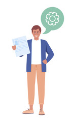 Poster - Male candidate with engineering work experience semi flat color vector character. Editable figure. Full body person on white. Simple cartoon style illustration for web graphic design and animation