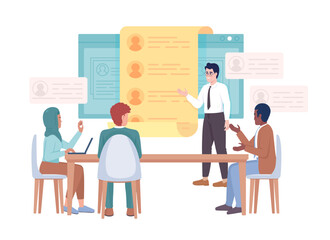 Poster - Sharing applicants resumes with coworkers semi flat color vector characters. Editable concept. Full body people on white. Simple cartoon style illustration for web graphic design and animation