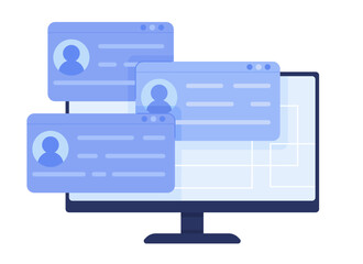 Fototapete - Computer monitor with job applications semi flat color vector element. Management. Editable concept. Full sized object on white. Simple cartoon style illustration for web graphic design and animation
