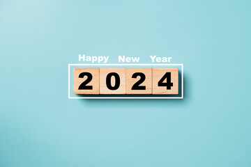 Wall Mural - 2024 year on wooden block cube for preparation new year change and start new business target strateg