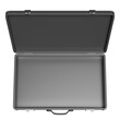 3d Empty black briefcase isolated. top view, investment or business finance concept, 3d render illustration