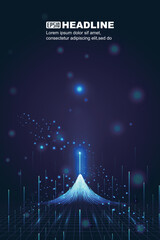 Leinwandbilder - Glowing lines emitting upward with a techno background of particle Internet