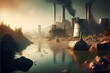 River pollution caused by dirty technology industry. Generative AI