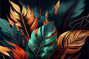  Abstract tropical leaf background.. Generative AI