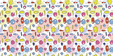 Fototapete - The pattern is abstract and casual with colored elements on the background and white polka.