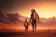 Father and son on planet Mars - Generative AI