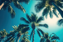 A Group Of Palm Trees Against A Blue Sky, Generative AI