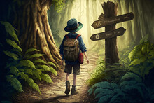 Young Boy Forest Trail Adventure Created With Generative AI
