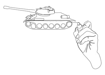 Poster - One continuous line of Armored Tank drawn by with felt tip pen. Thin Line Illustration vector concept. Contour Drawing Creative ideas.