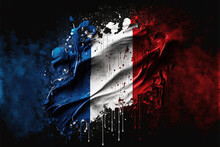 Abstract France Flag Background With Grunge Style, AI Generation