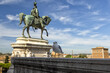
A seagull on the terrace of the Vittoriano or Altare della Patria (Altar of the Fatherland) with the equestrian monument of Vittorio Emanuele II (1820-1878), first king of Italy