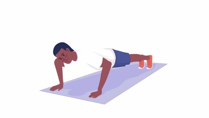 Poster - Animated young man on yoga mat. Gym workout. Full body flat person on white background with alpha channel transparency. Colorful cartoon style HD video footage of character for animation