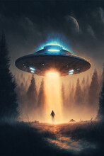 Flying Saucer UFO Abduction Scene Created With Generative AI