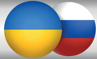 Wall Mural - round icons with Ukraine flag  and russian flag on the sides vector. concept of relations between countries