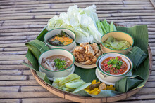 Khantoke Traditionally Meal Set With Sticky Rice Popular Local Thai Food In North Of Thailand