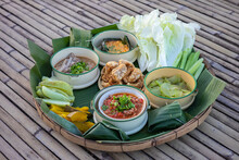 Khantoke Traditionally Meal Set With Sticky Rice Popular Local Thai Food In North Of Thailand