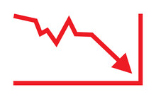 Red Arrow Going Down Stock Icon On White Background. Bankruptcy, Financial Market Crash Icon For Your Web Site Design, Logo, App, UI. Graph Chart Downtrend Symbol.chart Going Down Sign.