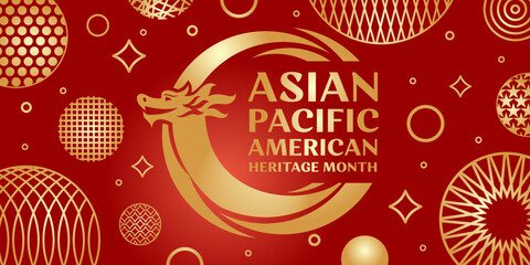 Wall Mural - Asian american and pacific islander heritage month. Vector banner for social media. Illustration with text, chinese lanterns on red background. Asian Pacific American Heritage Month card, flyer.