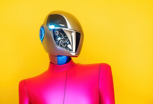 Futuristic AI Woman With Shiny Steel Head