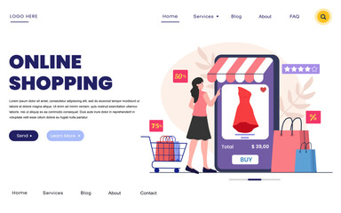 Wall Mural - Landing page template of Online Shopping for website and mobile website. Easy to edit and customize