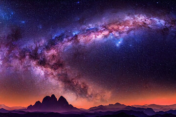 Wall Mural - Starry sky with blue Milky Way. Night landscape with mountain against colorful milky way. Amazing galaxy. Nature background with beautiful universe. Digital artwork	
