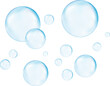Leinwandbild Motiv 3d bubbles underwater on blue background. Soap bubbles vector illustration