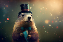 Celebrating Groundhog Day: A Groundhog In Top Hat And Bow Tie