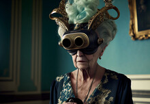 Generative AI Senior Classy Elderly Woman Experiencing Virtual Reality