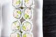 A top down view of a California roll.