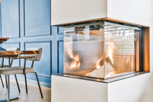 Glass Fireplace In Modern Room