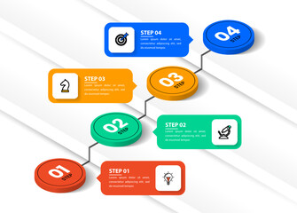 Infographic template. 4 isometric stairs with text and icons