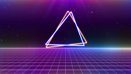 Wall Mural - retro style 80s-90s galaxy background. futuristic grid landscape. digital cyber surface. suitable fo