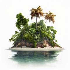 Wall Mural - Deserted tropical island with palm trees isolated on a white background, generative ai