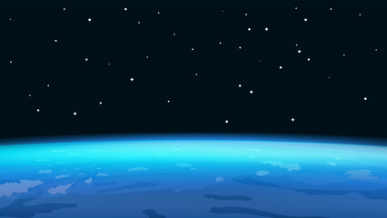 Horizon of blue planet Earth in space, glow horizon line against the background of outer space