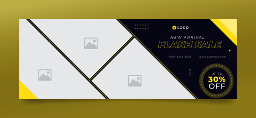 Wall Mural - flash sale facebook cover page timeline web ad banner template with photo place modern layout black 