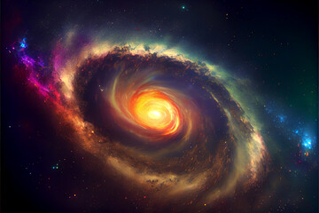 Poster - Beautiful abstract rainbow swirl  and multi coloured space background in the darkness.	