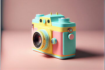 Aufkleber - Beautiful Camera  tape in neon light. Minimalism retro style concept. 80s. Background pattern for design