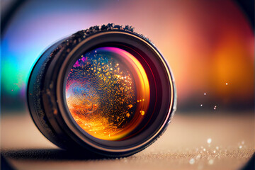 Poster - Beautiful abstract surreal camera lens. Generative AI technology 