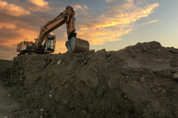 Wall Mural - Excavator building a road in a site construction