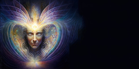 Wall Mural - cosmic love, universal angel. copy space. beings made of light, energy and love are watching over us