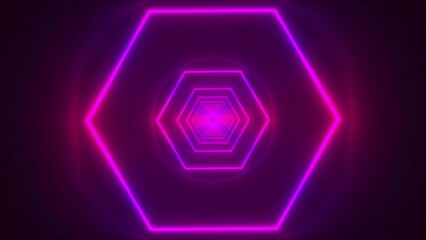 Poster - Neon hexagonal tunnel. Computer generated 3d render