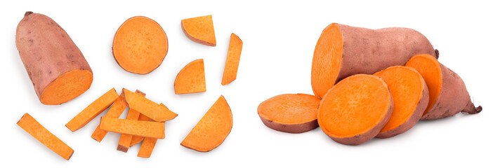 Wall Mural - Sweet potato isolated on white background closeup. Top view. Flat lay.