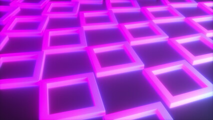 Poster - Neon squares. Computer generated 3d render