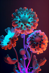 Aufkleber - Beautiful abstract Flowers in colorful light. Minimalism modern style concept. Dark Background pattern for design