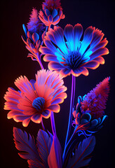 Poster - Beautiful abstract Flowers in colorful light. Minimalism modern style concept. Dark Background pattern for design