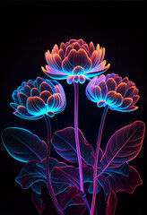Poster - Beautiful abstract Flowers in colorful light. Minimalism modern style concept. Dark Background pattern for design