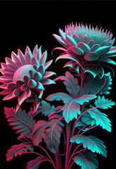 Poster - Beautiful abstract Flowers in colorful light. Minimalism modern style concept. Dark Background pattern for design