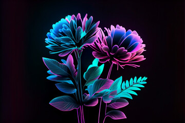 Poster - Beautiful abstract Flowers in colorful light. Minimalism modern style concept. Dark Background pattern for design