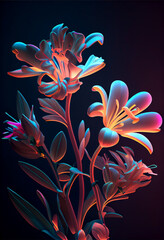 Aufkleber - Beautiful abstract Flowers in colorful light. Minimalism modern style concept. Dark Background pattern for design