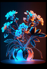 Poster - Beautiful abstract flower in neon light. Minimalism modern style concept. Dark Background